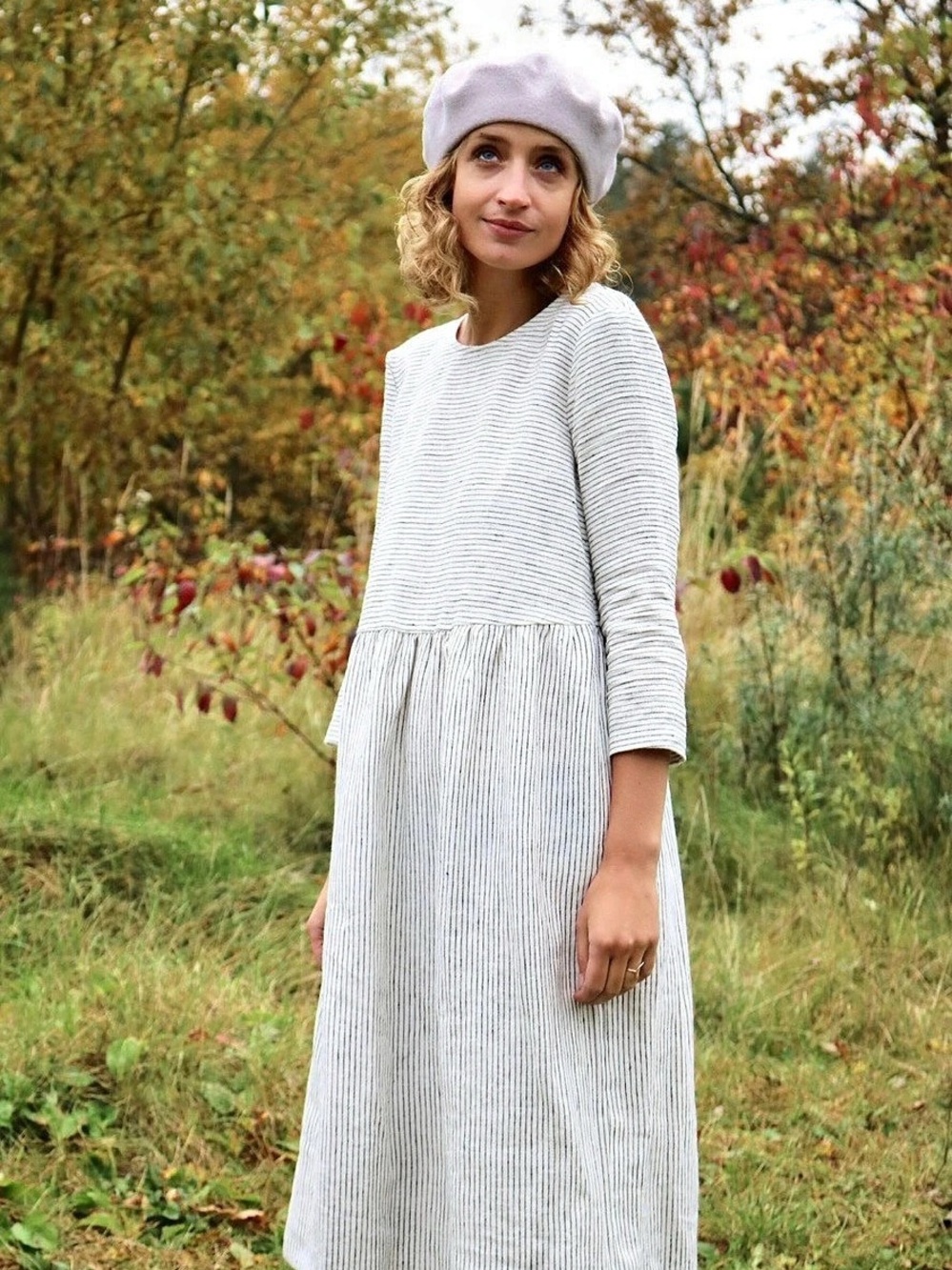 OFFON linen Striped Midi Dress